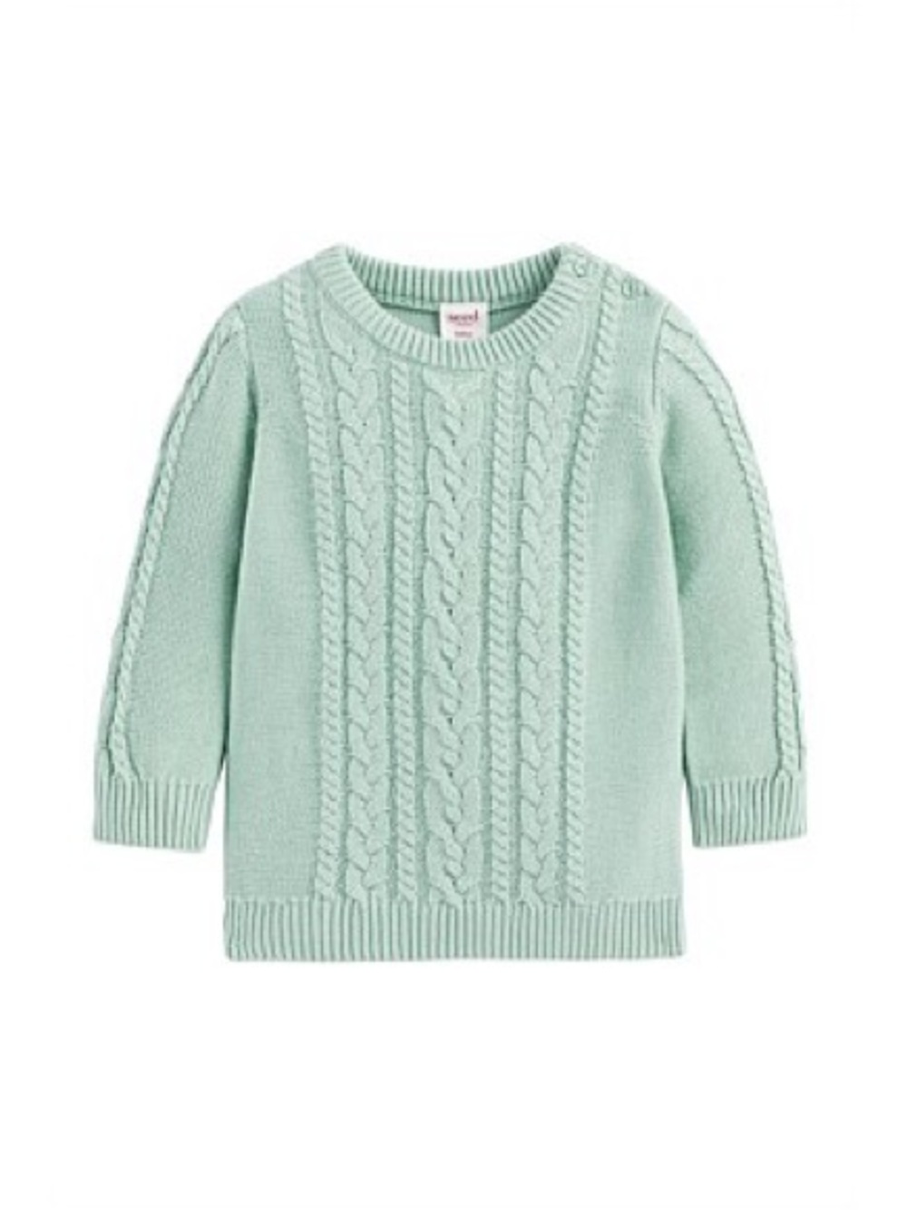 SEED HERITAGE | Pastel Mint Cable-Knit Crew Sweater